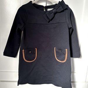 Toddler girls navy blue dress with leather accents